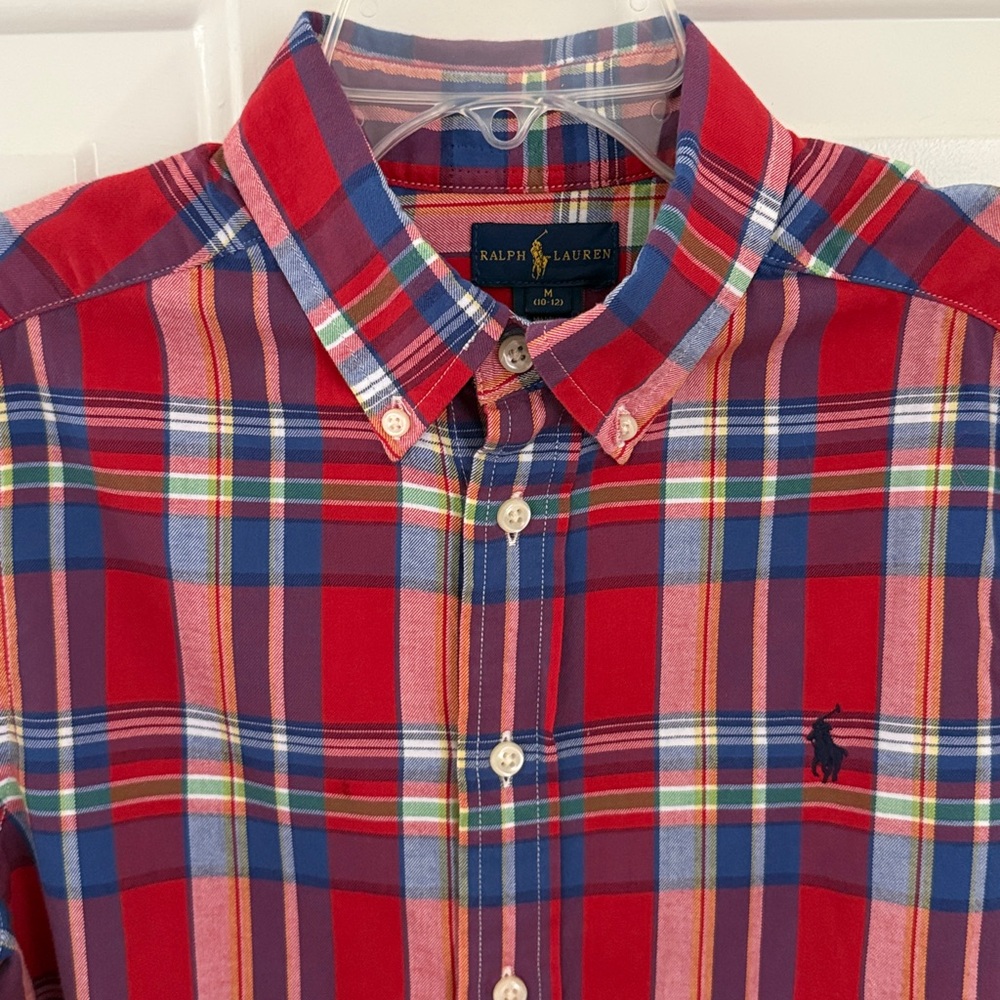 Ralph Lauren Boy’s Red and Blue Plaid Button Down Shirt - Size Medium 10-12